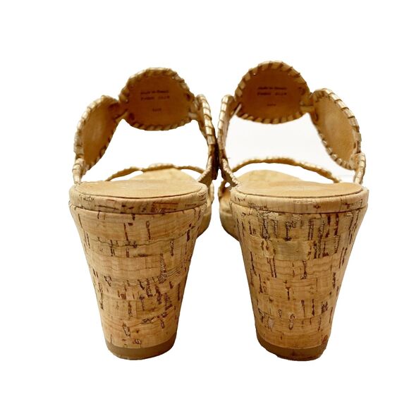 Jack Rogers Wedge Heels Women's 10 Tan Cork Sandals Gold Metallic Open Toe Slide - Picture 6 of 7